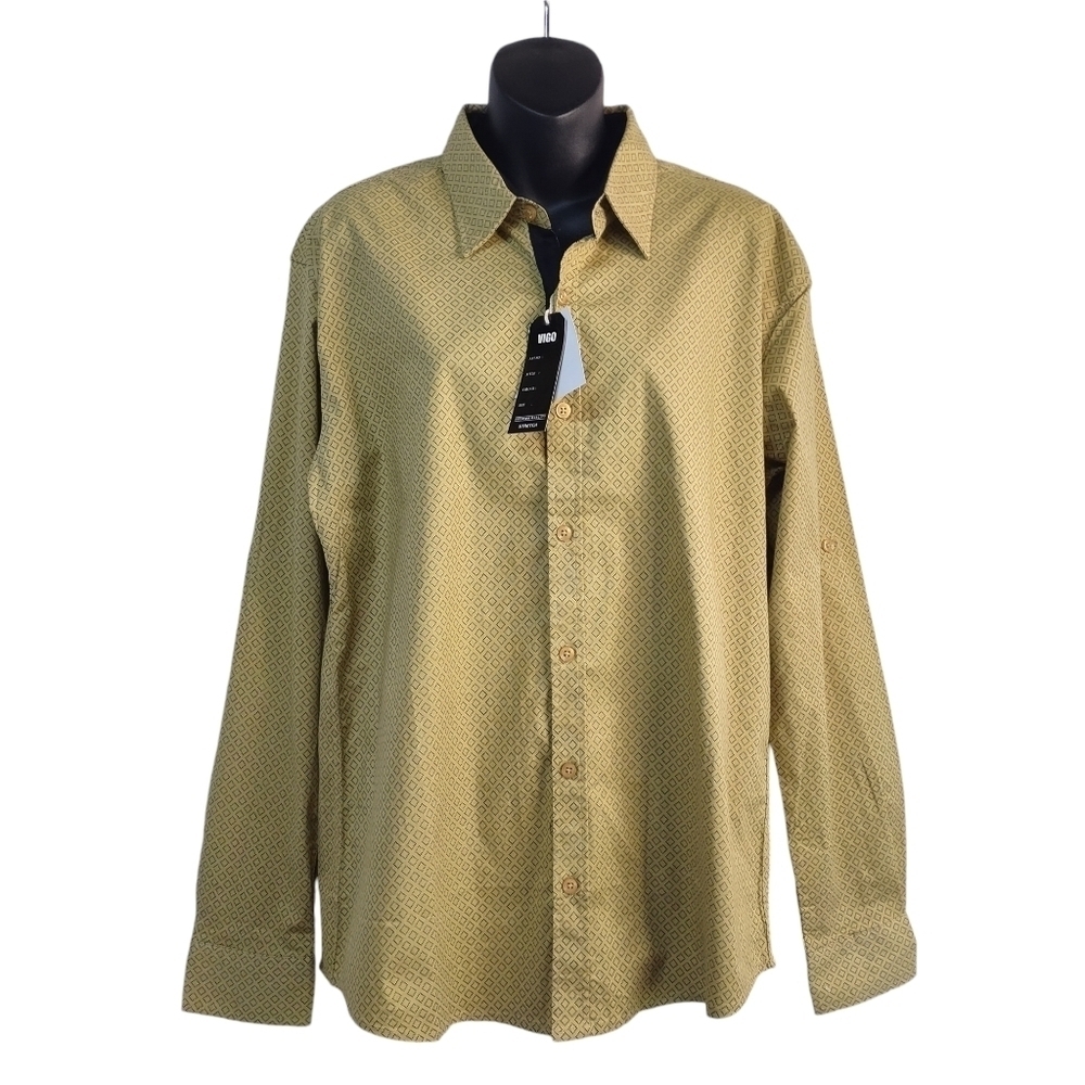VIGO Shirt Men's Green Black Button Up Stretch Shirt Sz L NWT